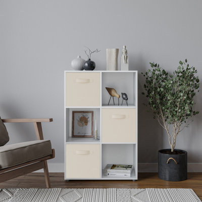 Oak, Cream - 6-Cube Shelving Unit With Non Woven Inserts