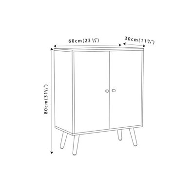 Oak Effect 60cm Storage Cabinet w/ Shelf and 2 Black Doors on White Legs