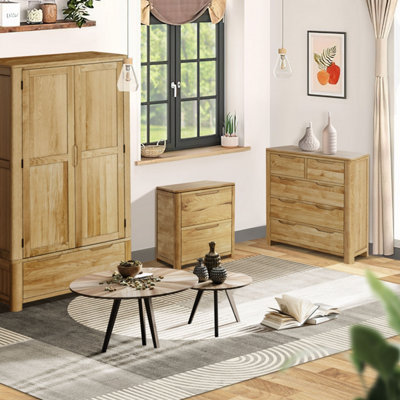Oak Effect Bedroom Furniture Trio Set 2 Door Wardrobe Bedside Table