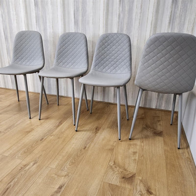 Oak Effect Dining Table Set With 4 Grey Gem Pattern Chairs And Bench ...