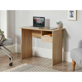 Oak Effect Office Computer Desk with One Open Side Shelf and One Drawer