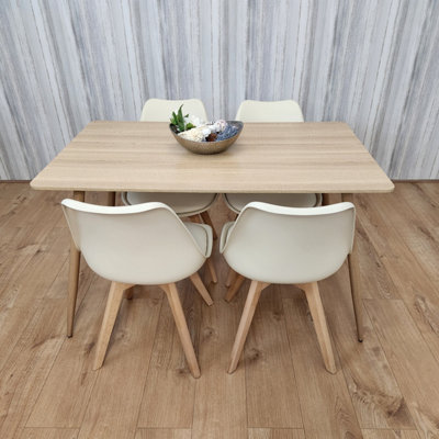 Oak Effect Rectangle Kitchen Dining Table With Cream Tulip