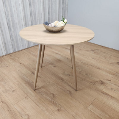 Oak Effect Round Dining Table Kitchen Table Modern Wood Style Dinner ...