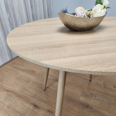 Oak Effect Round Dining Table Kitchen Table Modern Wood Style Dinner Table Only