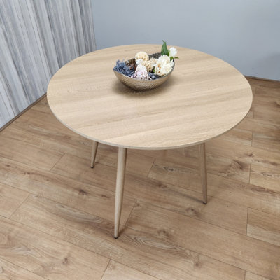 Oak Effect Round Dining Table Kitchen Table Modern Wood Style Dinner Table Only