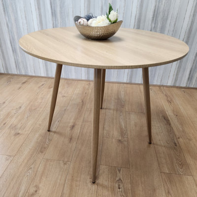 Oak Effect Round Dining Table Kitchen Table Modern Wood Style Dinner Table Only