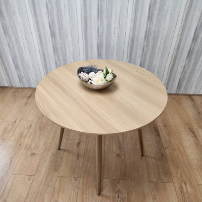 Oak Effect Round Dining Table Kitchen Table Modern Wood Style Dinner Table Only
