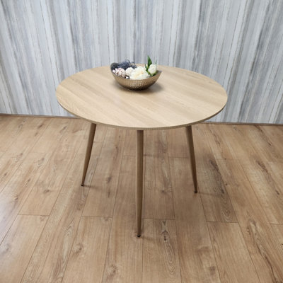 Oak Effect Round Dining Table Kitchen Table Modern Wood Style Dinner Table Only