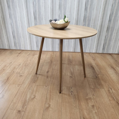 Oak Effect Round Dining Table Kitchen Table Modern Wood Style Dinner Table Only