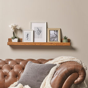 Oak Floating Picture Shelf with Walnut Finish - Off the Grain Wooden Display Shelf 100cm (L)