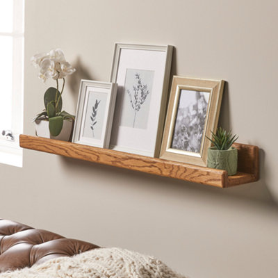 Oak Floating Picture Shelf with Walnut Finish - Off the Grain Wooden Display Shelf 120cm (L)
