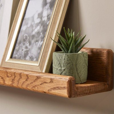 Oak Floating Picture Shelf with Walnut Finish - Off the Grain Wooden Display Shelf 140cm (L)