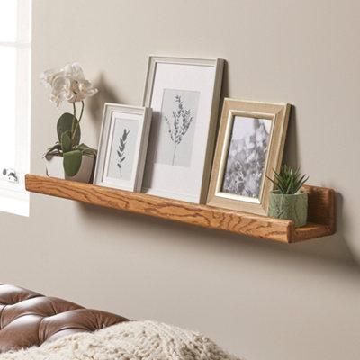 Oak Floating Picture Shelf with Walnut Finish - Off the Grain Wooden Display Shelf 40cm (L)