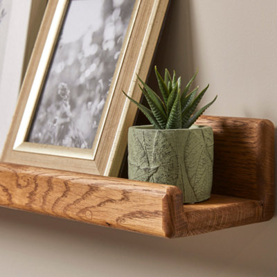 Oak Floating Picture Shelf with Walnut Finish - Off the Grain Wooden Display Shelf 40cm (L)