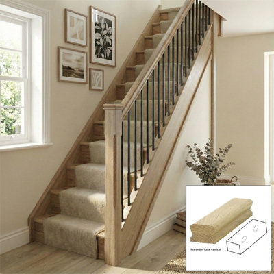 Oak Handrail LHR 3.6m Rake Drilled For 14mm Metal Spindles UK ...
