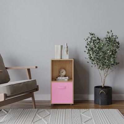 Oak, Light Pink - 2-Cube Shelving Unit With Inserts