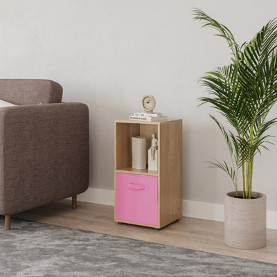 Oak, Light Pink - 2-Cube Shelving Unit With Inserts