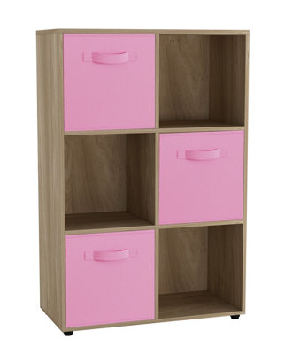 Oak, Light Pink - 6-Cube Shelving Unit With Non Woven Inserts