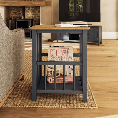 Oak Magazine Rack Table Graphite Blue Ready Assembled