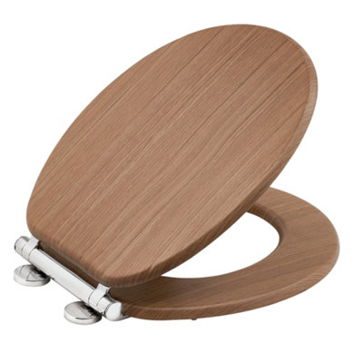 Oak New England Tongue and Groove Toilet Seat Heavy Duty Bar Hinge Wood Effect