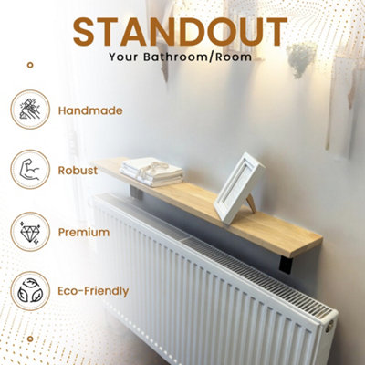 Oak Radiator Shelf 15cm Deep Handmade Solid Board with Steel Brackets ...