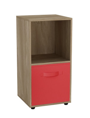 Oak, Red - 2-Cube Shelving Unit With Inserts