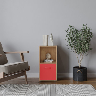 Oak, Red - 2-Cube Shelving Unit With Inserts