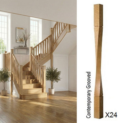 Oak Spindle Contemporary Grooved 55mm x 55mm x 900mm - 24 Pack UK ...