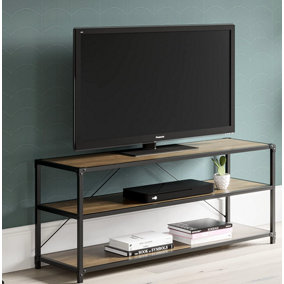 Oak Style TV Stand with Matt Black Industrial Detailing 580mm H x 1200mm W x 395mm D