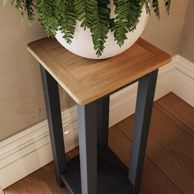 Oak Veneer Tall Side Table Graphite Blue Ready Assembled