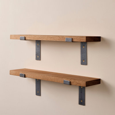 Oak Wall Shelves made From Solid Wood, Set of 2 Shelf Boards with ...