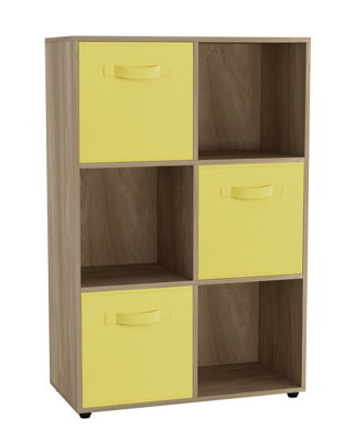 Oak, Yellow - 6-Cube Shelving Unit With Non Woven Inserts
