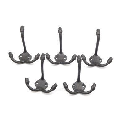 Oakcrafts - Antique Cast Iron Coat Beaumont Triple Coat Hook 90mm - Pack of 5 Hooks - 3