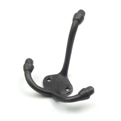Oakcrafts - Antique Cast Iron Coat Beaumont Triple Coat Hook 90mm - Pack of 5 Hooks - 4