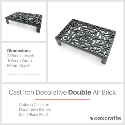 Oakcrafts - Antique Cast Iron Decorative Air Brick in Satin Black Finish - 235mm x 165mm