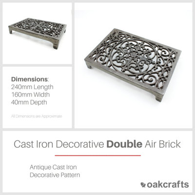 Oakcrafts - Antique Cast Iron Decorative Double Air Brick Trivet - 240mm x 162mm