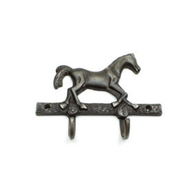 Oakcrafts - Antique Cast Iron Decorative Horse Hooks - 160mm x 170mm