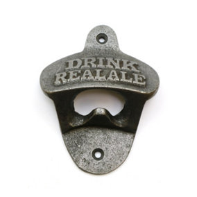 Oakcrafts - Antique Cast Iron 'Drink Real Ale' Wall Mounted Bottle Opener (Approx 100mm x 80mm)