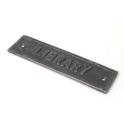 Oakcrafts - Antique Cast Iron LIBRARY Sign - 150mm x 40mm