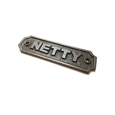 Oakcrafts - Antique Cast Iron NETTY (Toilet) sign - 115mm x 33mm