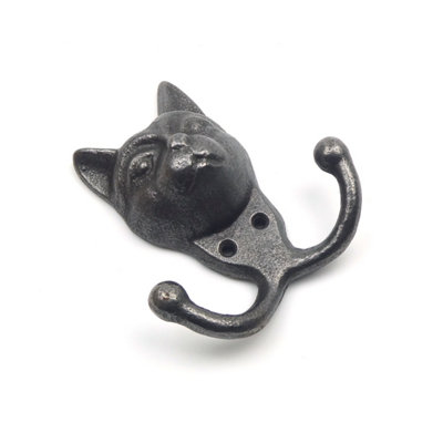 Oakcrafts - Antique Cast Iron Novelty Cat Coat Hook - 110mm x 100mm - 3