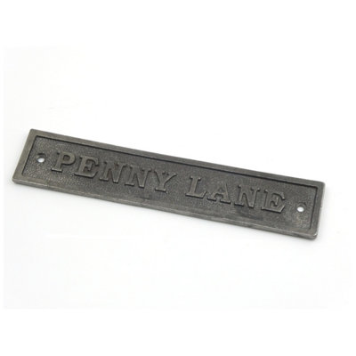 Oakcrafts - Antique Cast Iron 'Penny Lane' Sign - 205mm x 40mm