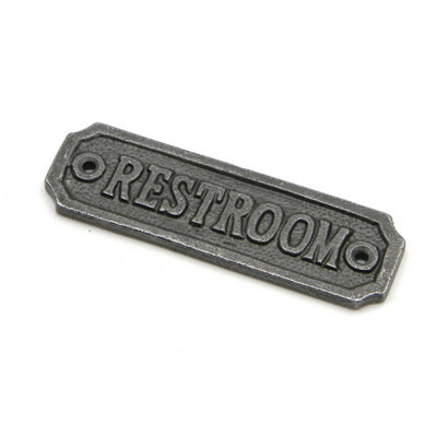 Oakcrafts - Antique Cast Iron 'Restroom' Door Sign - 110mm x 35mm