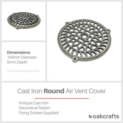 Oakcrafts - Antique Cast Iron Round Air Vent Extraction Cover - 150mm