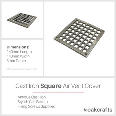 Oakcrafts - Antique Cast Iron Square Air Vent Extraction Cover - 140mm
