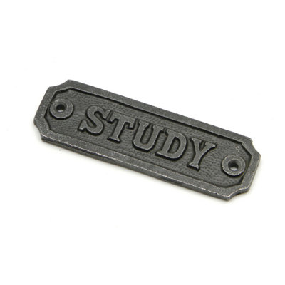 Oakcrafts - Antique Cast Iron 'Study Door' Sign - 108mm x 35mm