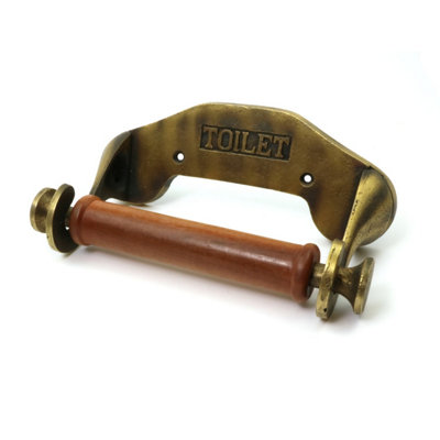Oakcrafts - Antique Cast Iron Victorian Style Toilet Roll Holder - Brass Finish