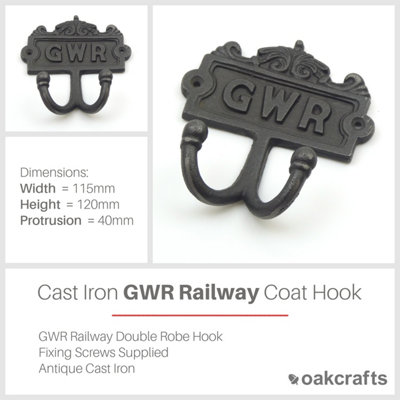 Oakcrafts Antique Cast Iron Vintage Style GWR Twin Coat Hook 110mm x 120mm DIY at B Q