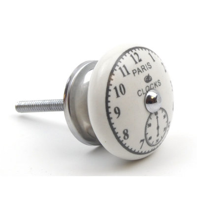 Oakcrafts - Ceramic Paris Clock Face Cabinet Knob - 40mm - Pack of 4
