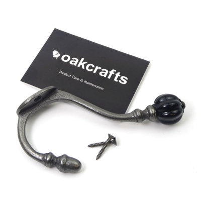 Oakcrafts - Ceramic Tipped Shabby Chic Cast Iron Coat Hook 125mm (Black) - Pack of 4 Hooks - 3